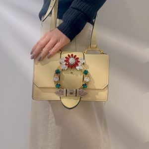 Miu Miu Raffia Madras Crystal Embellished Lady Shoulder Bag